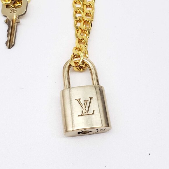 Authentic Louis Vuitton Lock & Key w/ 18k Gold Plated Chain Necklace - Picture 8 of 13